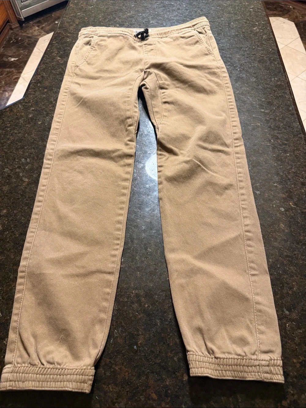 Kids Casual Drawstring Jogger Pants in Khaki